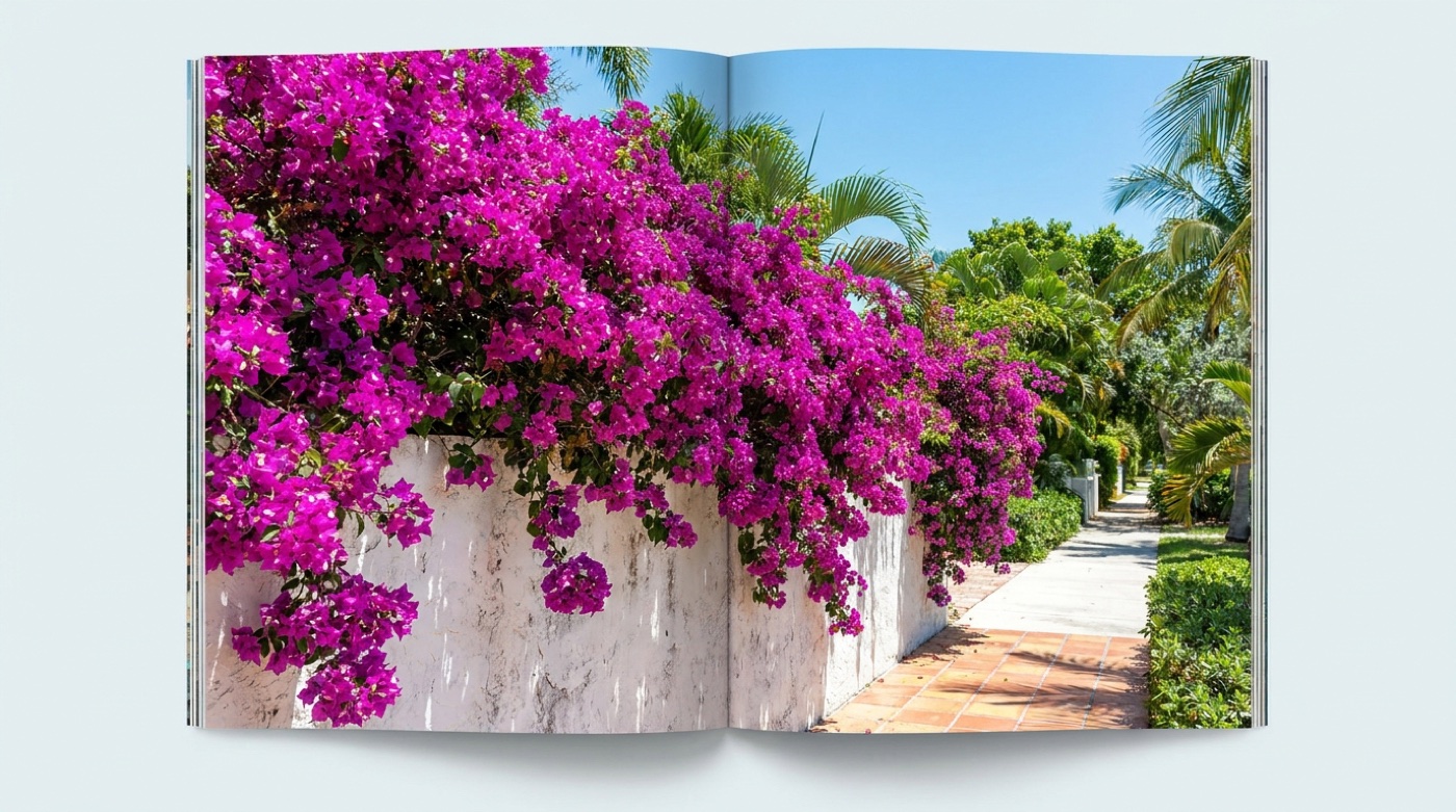 Bougainvillea blooming over a wall