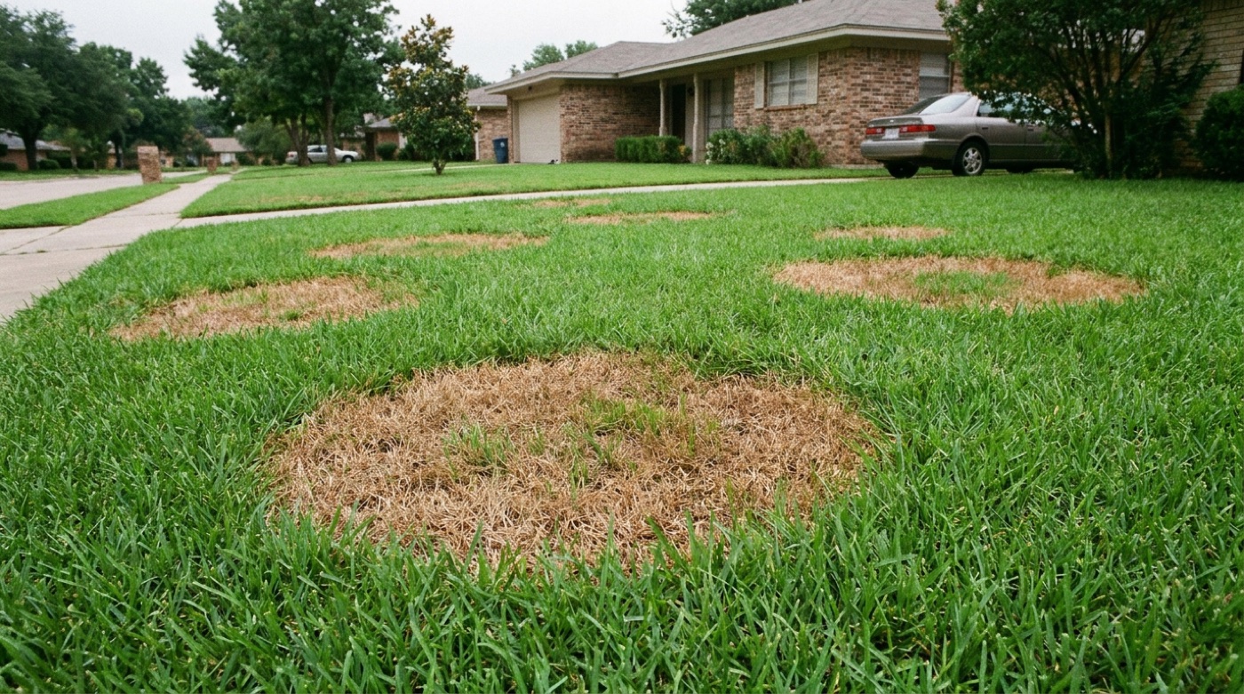 Brown patch fungal disease in a lawn