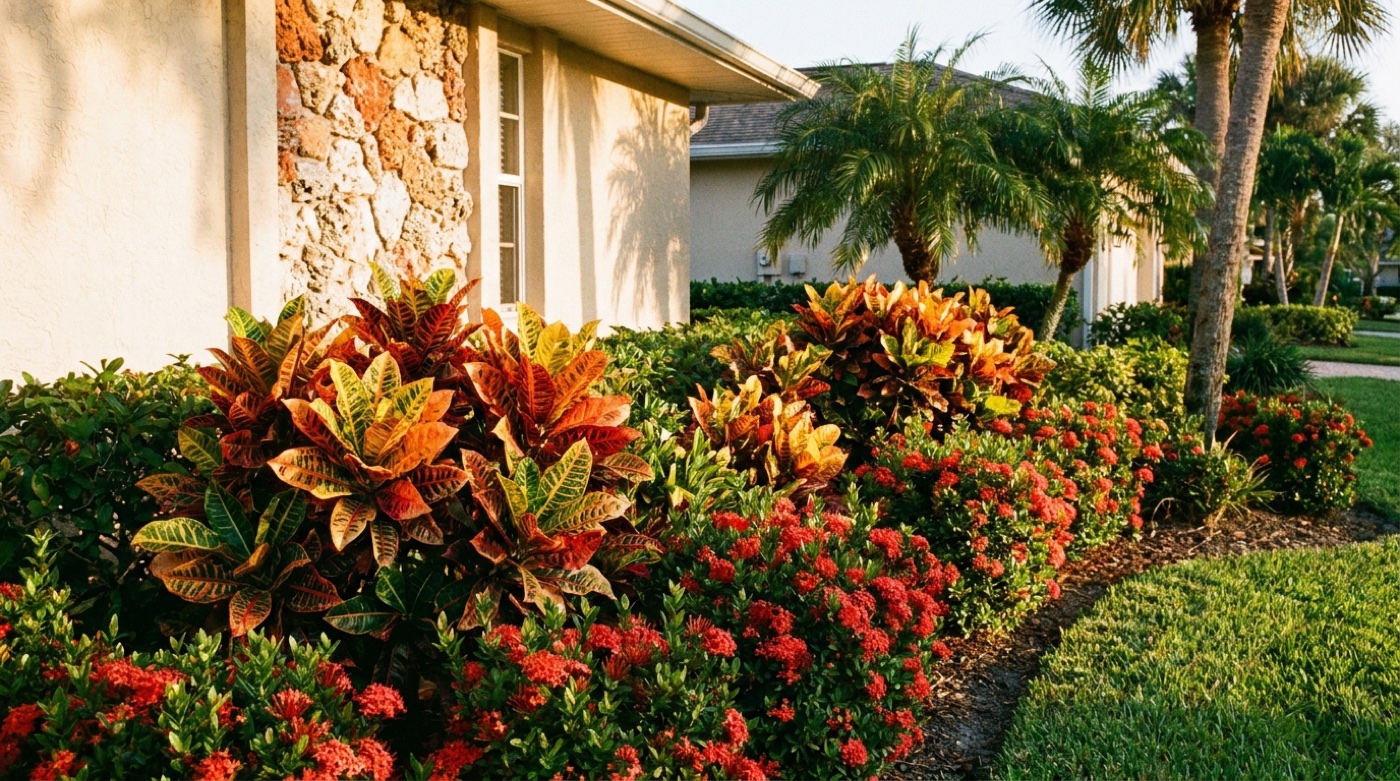 Croton and ixora planting bed